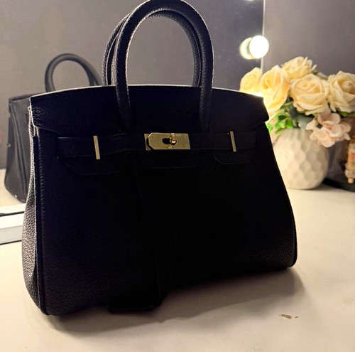 Black leather handle bag - leather,