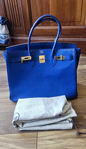 Blue leather top handle bag - leather,